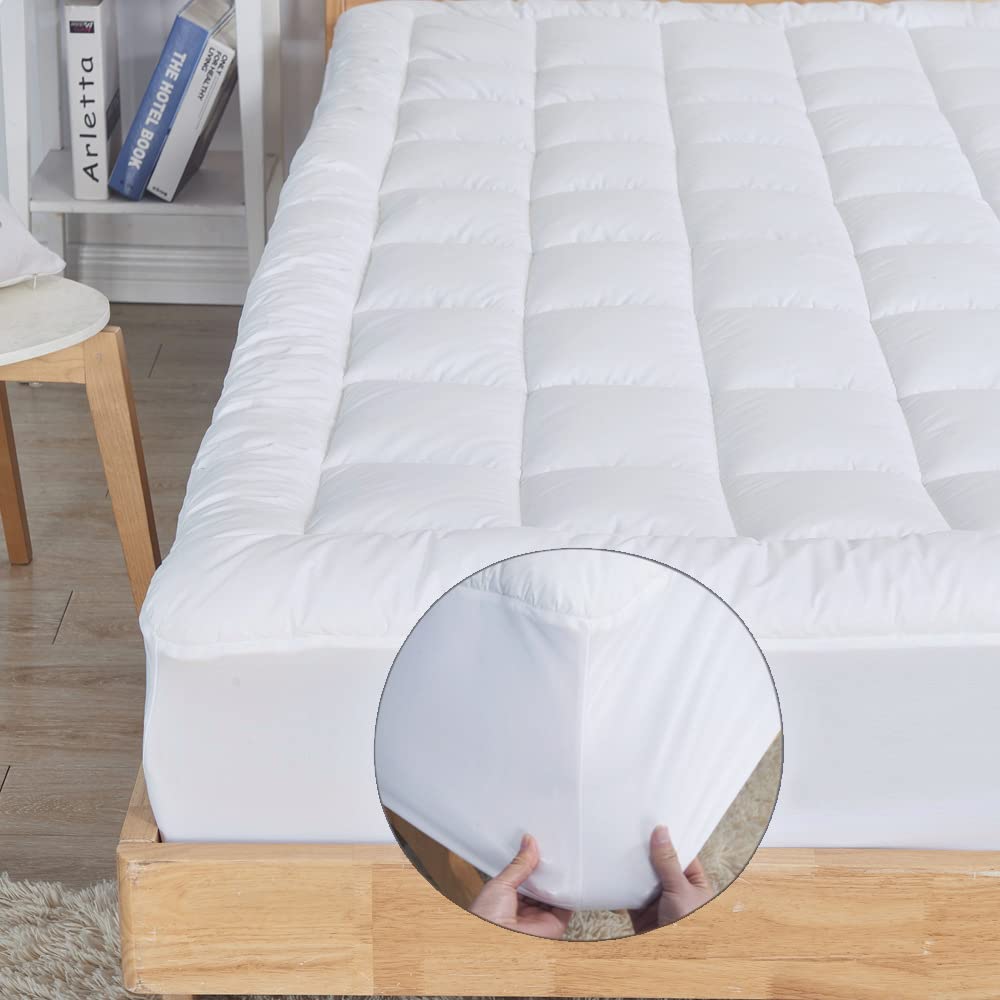 Sacred Thread Quilted Fitted Mattress Pad, Cooling Mattress Topper with 18 Inch Deep Pockets, 100% Cotton Mattress Cover, Breathable