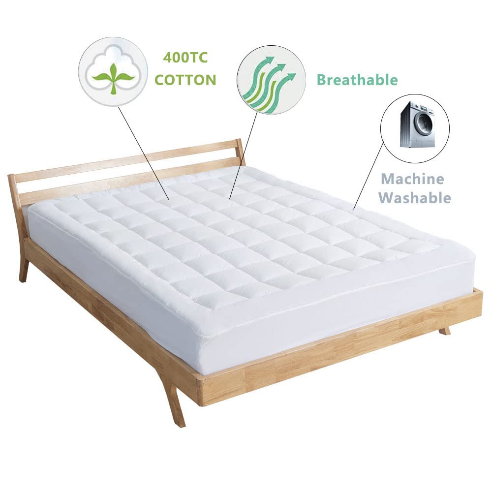 Sacred Thread Quilted Fitted Mattress Pad, Cooling Mattress Topper with 18 Inch Deep Pockets, 100% Cotton Mattress Cover, Breathable