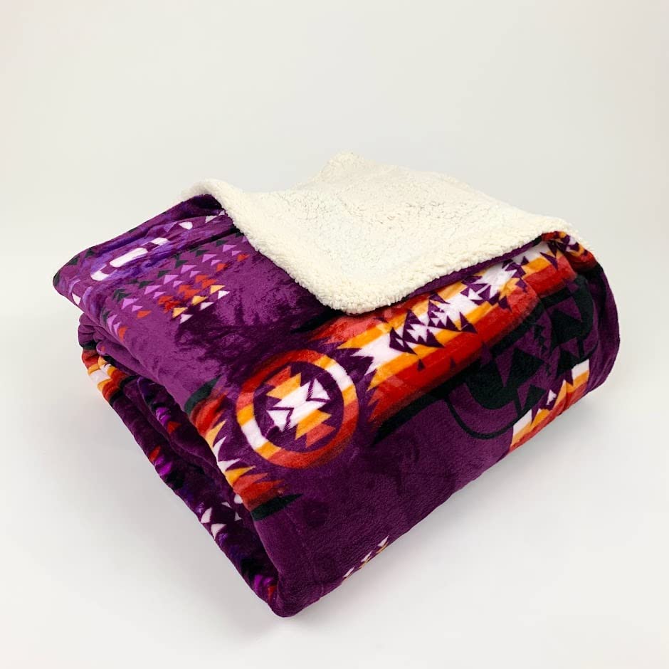 Sacred Thread Sherpa Fleece Blanket, Southwestern Aztec Queen Blanket, Native American Throw Blanket for Sofa & Bed, Choose from 10 Colors and 4 Sizes