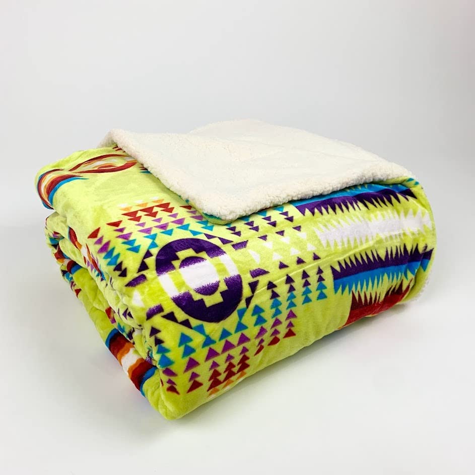 Sacred Thread Sherpa Fleece Blanket, Southwestern Aztec Queen Blanket, Native American Throw Blanket for Sofa & Bed, Choose from 10 Colors and 4 Sizes