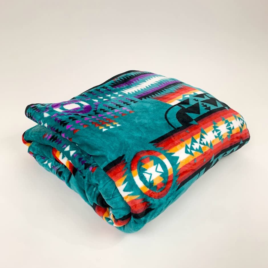 Sacred Thread Sherpa Fleece Blanket, Southwestern Aztec Queen Blanket, Native American Throw Blanket for Sofa & Bed, Choose from 10 Colors and 4 Sizes