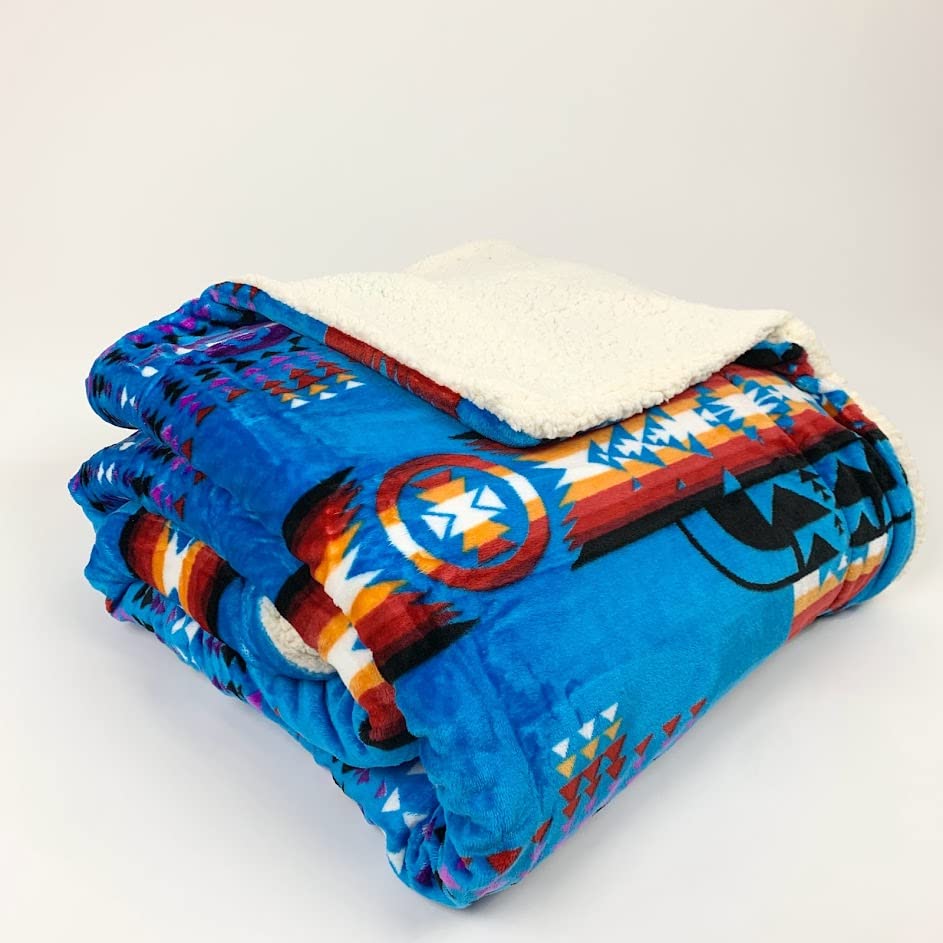 Sacred Thread Sherpa Fleece Blanket, Southwestern Aztec Queen Blanket, Native American Throw Blanket for Sofa & Bed, Choose from 10 Colors and 4 Sizes
