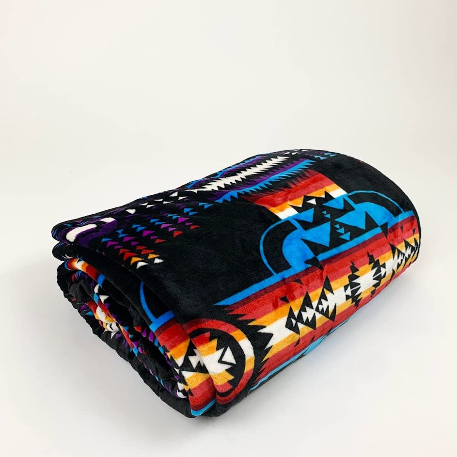 Sacred Thread Sherpa Fleece Blanket, Southwestern Aztec Queen Blanket, Native American Throw Blanket for Sofa & Bed, Choose from 10 Colors and 4 Sizes