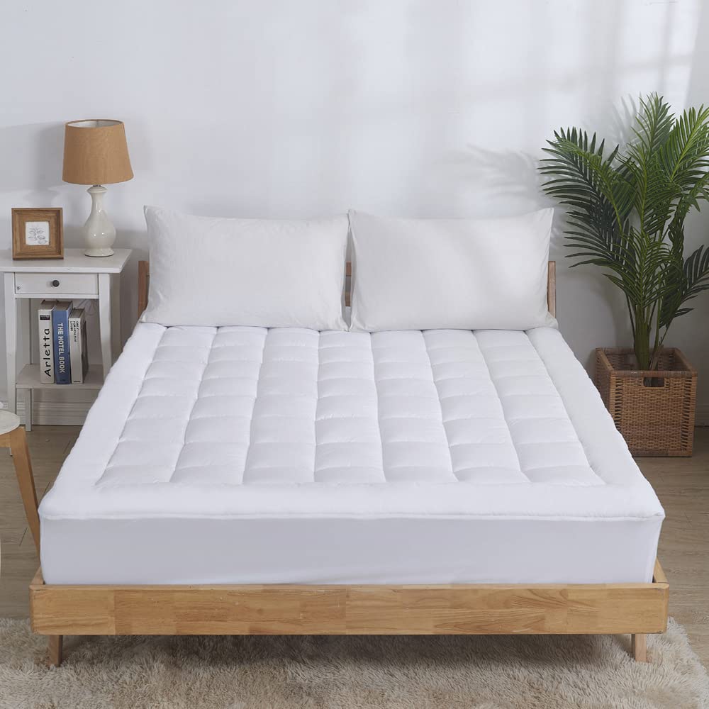 Sacred Thread Quilted Fitted Mattress Pad, Cooling Mattress Topper with 18 Inch Deep Pockets, 100% Cotton Mattress Cover, Breathable