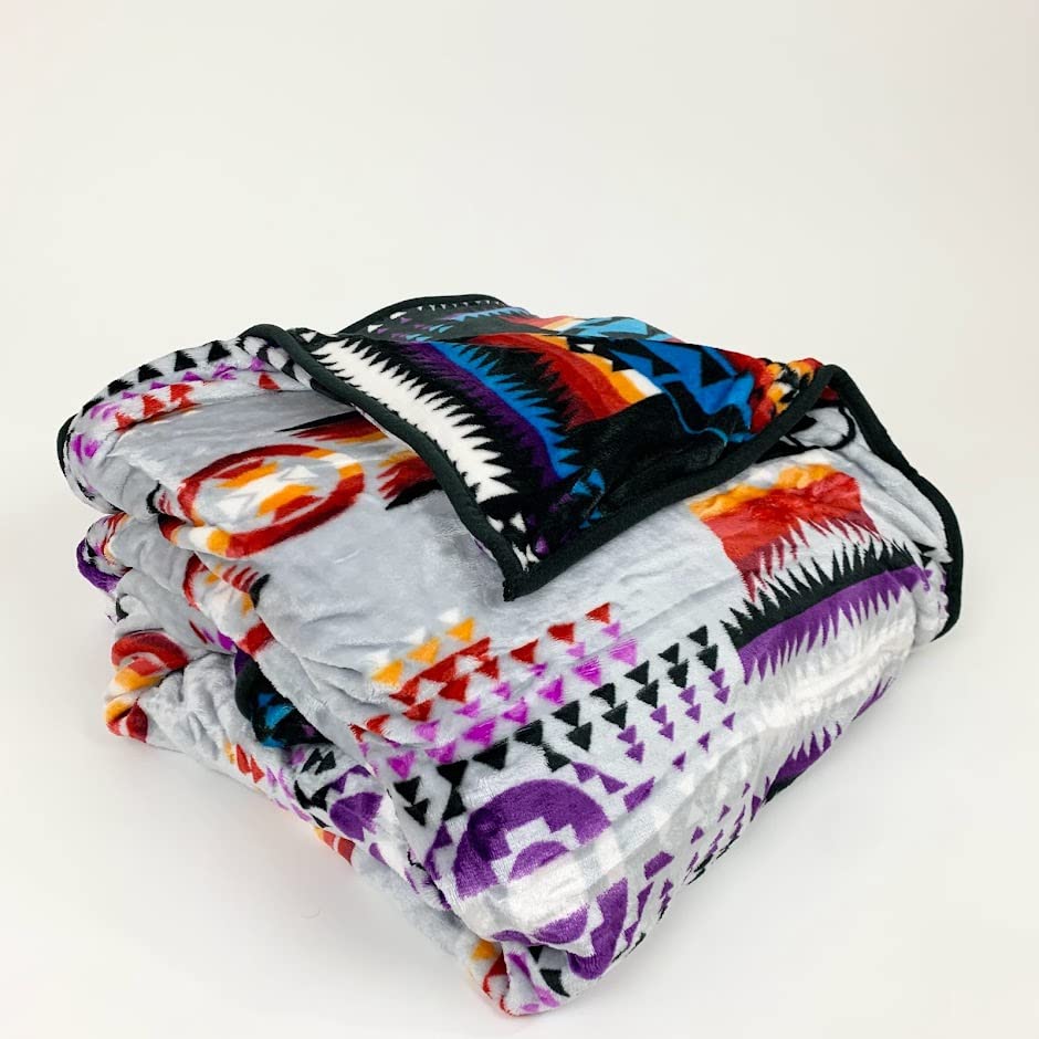 Sacred Thread Sherpa Fleece Blanket, Southwestern Aztec Queen Blanket, Native American Throw Blanket for Sofa & Bed, Choose from 10 Colors and 4 Sizes
