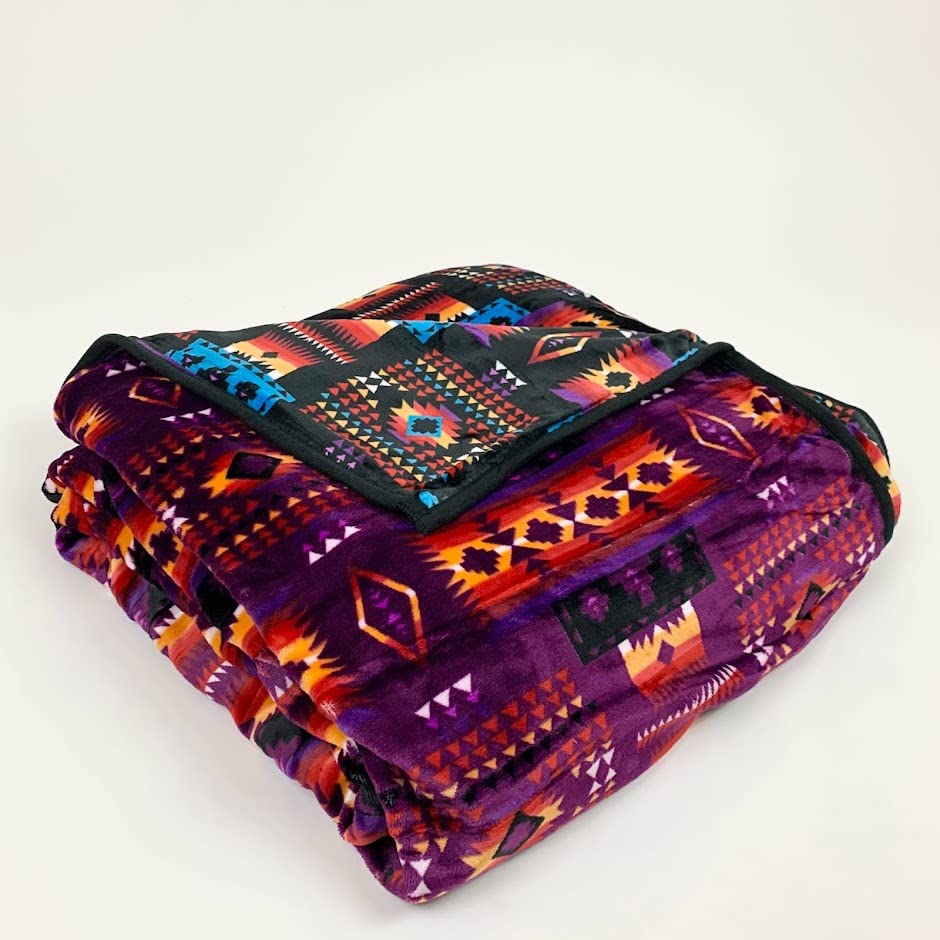 Sacred Thread Sherpa Fleece Blanket, Southwestern Aztec Queen Blanket, Native American Throw Blanket for Sofa & Bed, Choose from 10 Colors and 4 Sizes