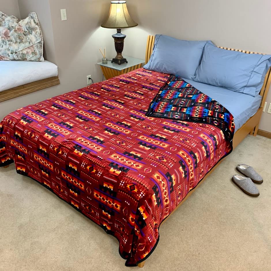 Sacred Thread Sherpa Fleece Blanket, Southwestern Aztec Queen Blanket, Native American Throw Blanket for Sofa & Bed, Choose from 10 Colors and 4 Sizes
