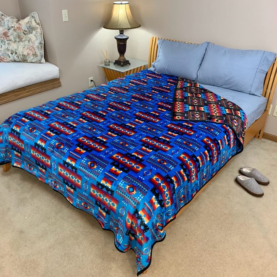 Sacred Thread Sherpa Fleece Blanket, Southwestern Aztec Queen Blanket, Native American Throw Blanket for Sofa & Bed, Choose from 10 Colors and 4 Sizes