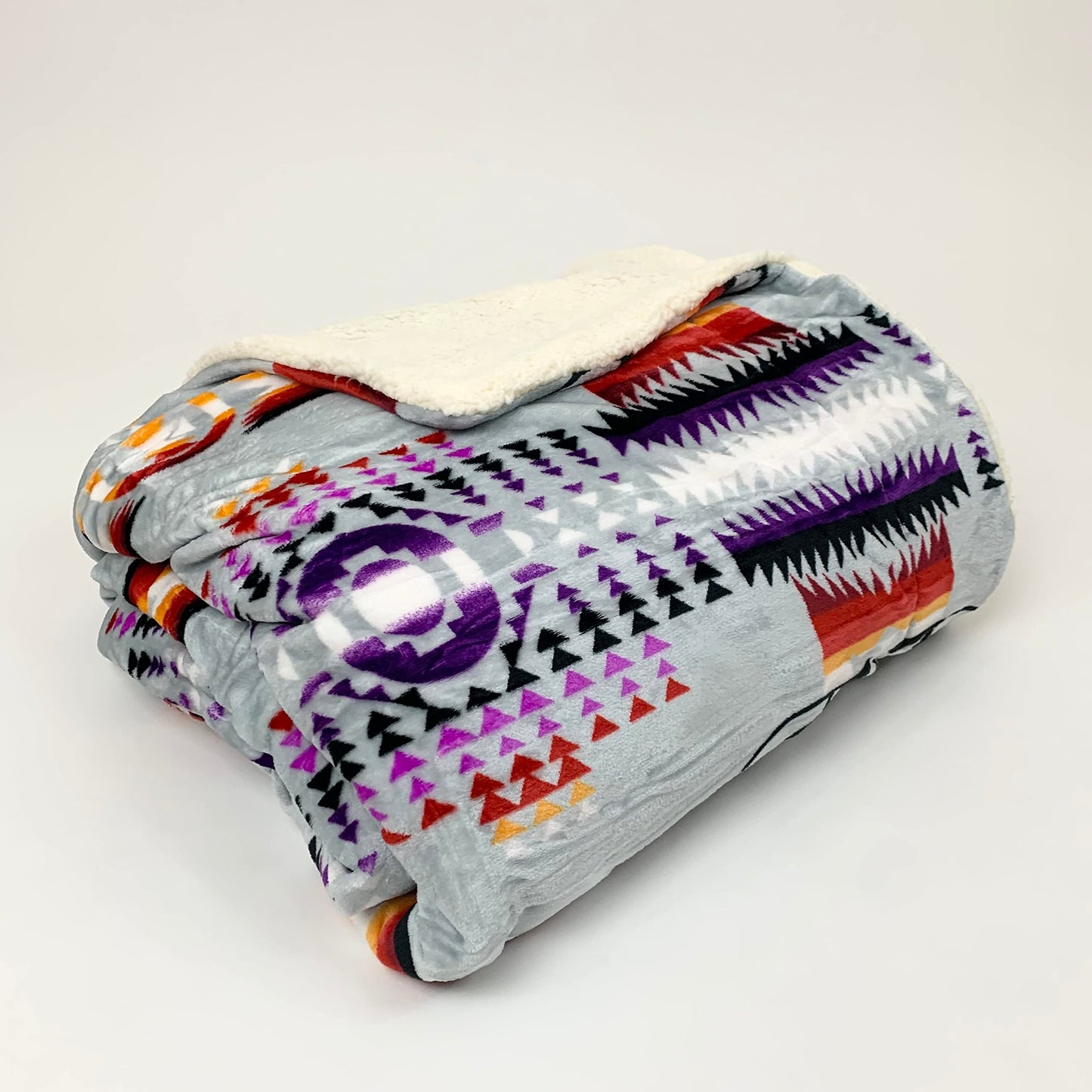 Sacred Thread Sherpa Fleece Blanket, Southwestern Aztec Queen Blanket, Native American Throw Blanket for Sofa & Bed, Choose from 10 Colors and 4 Sizes