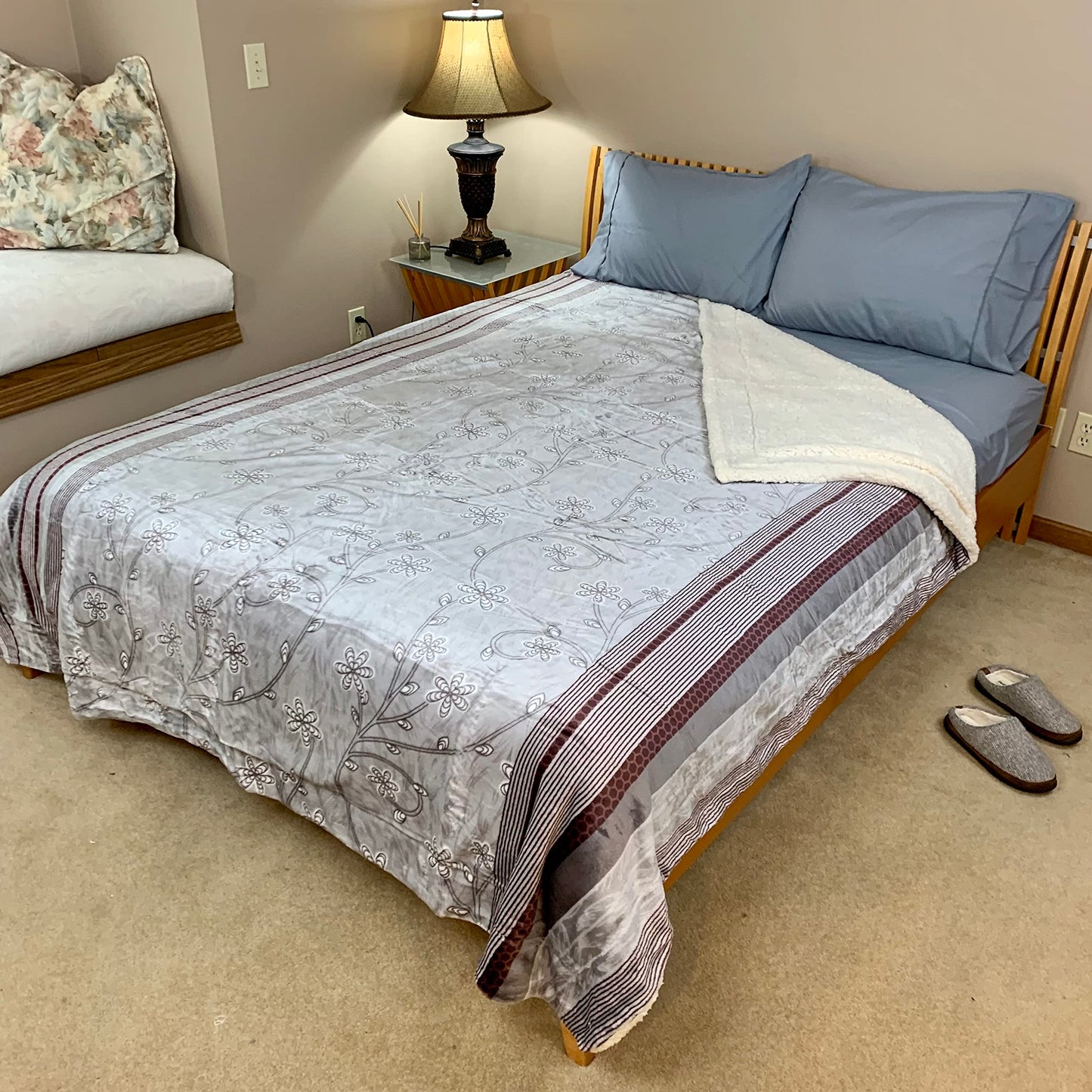 Sacred Thread Sherpa Fleece Blanket, Super Fuzzy, Soft and Cozy Queen Blanket, Plush Throw Blanket for Sofa, Couch and Bed, Reversible Winter Blanket, 25+ Designs Available