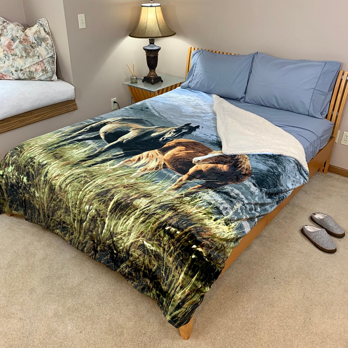 Sacred Thread Sherpa Fleece Blanket, Super Fuzzy, Soft and Cozy Queen Blanket, Plush Throw Blanket for Sofa, Couch and Bed, Reversible Winter Blanket, 25+ Designs Available