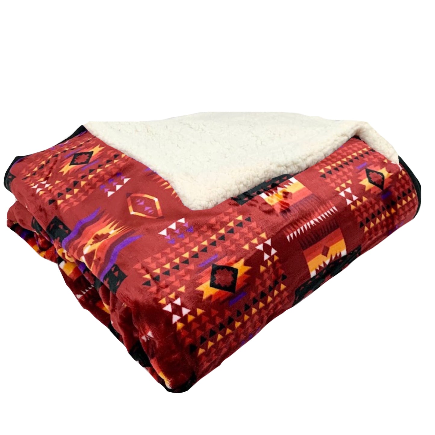 Sacred Thread Sherpa Fleece Blanket, Southwestern Aztec Queen Blanket, Native American Throw Blanket for Sofa & Bed, Choose from 10 Colors and 4 Sizes