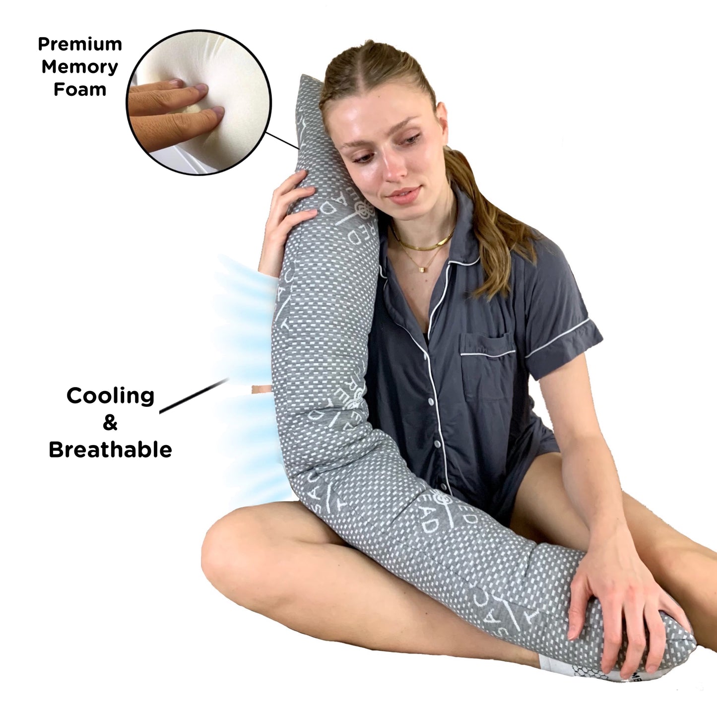 Sacred Thread Cylinder Body Pillow, Premium Memory Foam, Pregnancy Pillow with Soft, Cool Removeable Cover, for Side Sleepers, 54"x8"