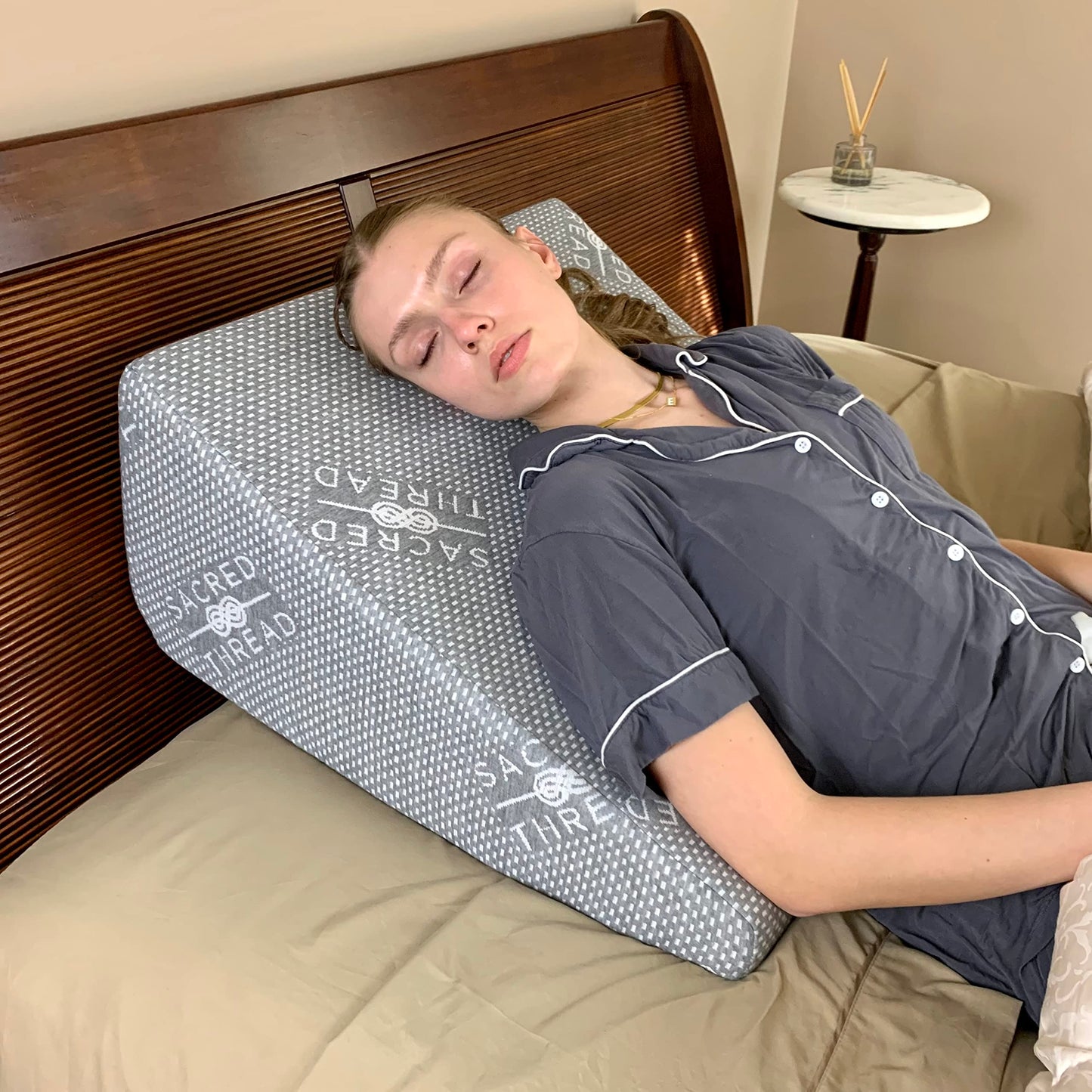 Sacred Thread Memory Foam Wedge Pillow, 12-Inch Elevated Support Triangle Pillow for Sleeping, Resting, Reading, and Relaxing