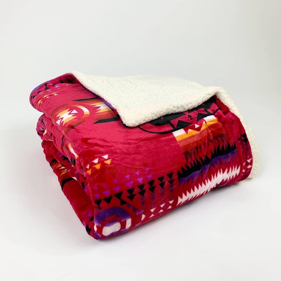 Sacred Thread Sherpa Fleece Blanket, Southwestern Aztec Throw