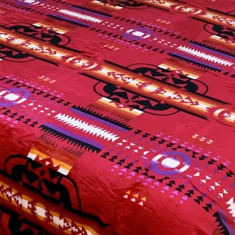 Sacred Thread Sherpa Fleece Blanket, Southwestern Aztec Queen Blanket, Native American Throw Blanket for Sofa & Bed, Choose from 10 Colors and 4 Sizes