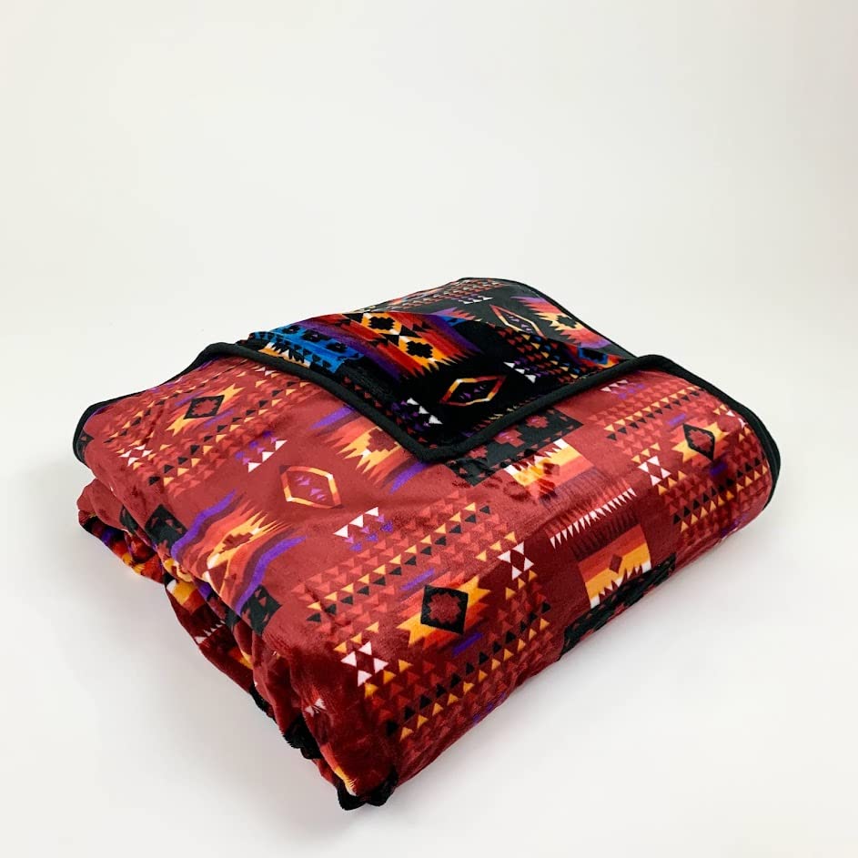 Sacred Thread Sherpa Fleece Blanket, Southwestern Aztec Queen Blanket, Native American Throw Blanket for Sofa & Bed, Choose from 10 Colors and 4 Sizes