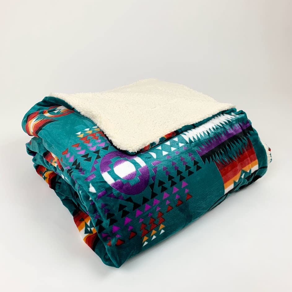 Sacred Thread Sherpa Fleece Blanket, Southwestern Aztec Queen Blanket, Native American Throw Blanket for Sofa & Bed, Choose from 10 Colors and 4 Sizes