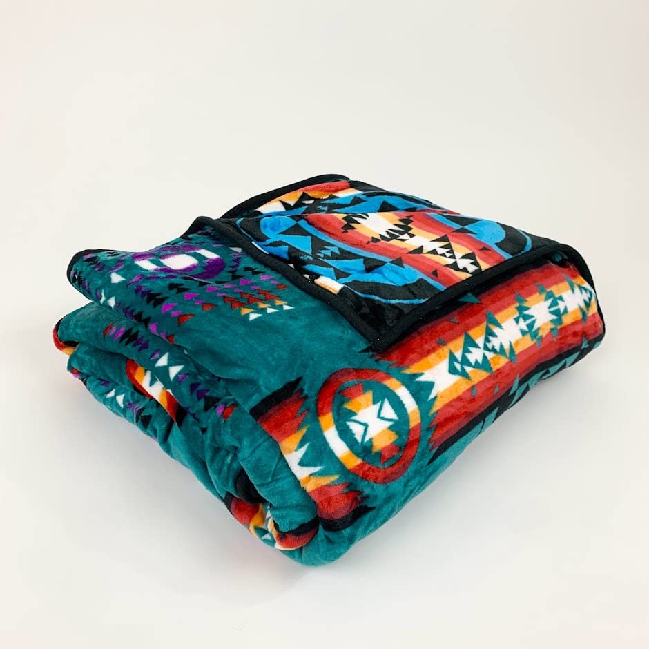 Sacred Thread Sherpa Fleece Blanket, Southwestern Aztec Queen Blanket, Native American Throw Blanket for Sofa & Bed, Choose from 10 Colors and 4 Sizes