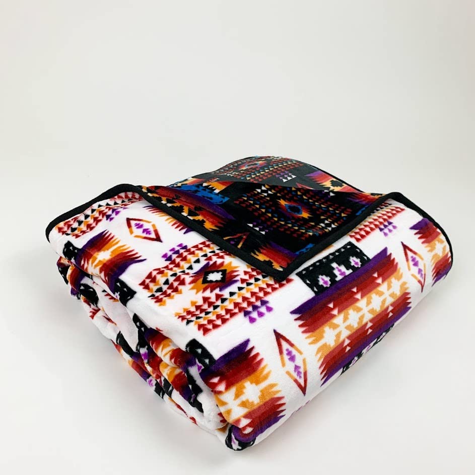 Sacred Thread Sherpa Fleece Blanket, Southwestern Aztec Throw