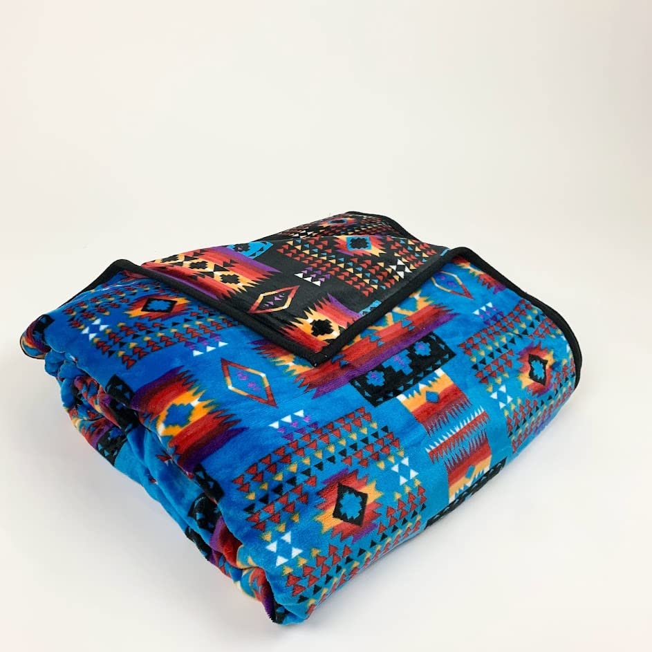 Sacred Thread Sherpa Fleece Blanket, Southwestern Aztec Queen Blanket, Native American Throw Blanket for Sofa & Bed, Choose from 10 Colors and 4 Sizes