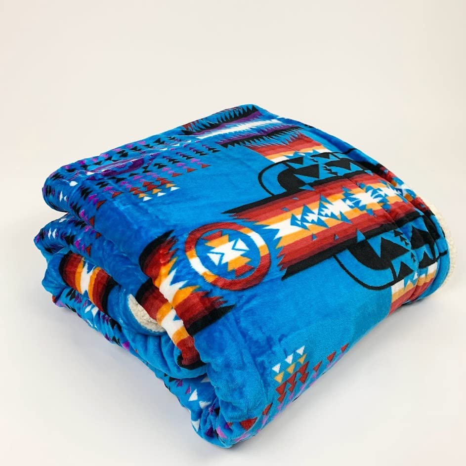 Sacred Thread Sherpa Fleece Blanket, Southwestern Aztec Queen Blanket, Native American Throw Blanket for Sofa & Bed, Choose from 10 Colors and 4 Sizes
