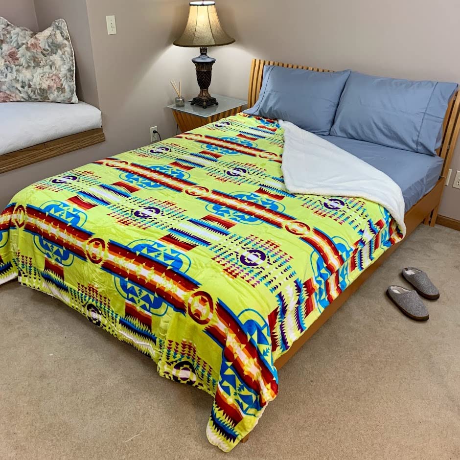Sacred Thread Sherpa Fleece Blanket, Southwestern Aztec Queen Blanket, Native American Throw Blanket for Sofa & Bed, Choose from 10 Colors and 4 Sizes