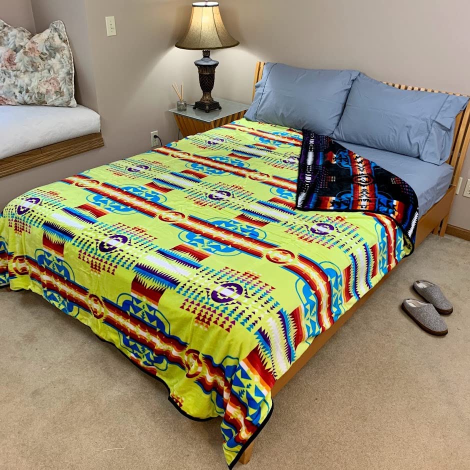 Sacred Thread Sherpa Fleece Blanket, Southwestern Aztec Queen Blanket, Native American Throw Blanket for Sofa & Bed, Choose from 10 Colors and 4 Sizes
