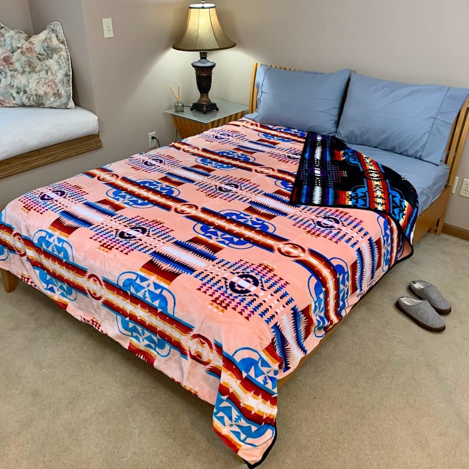 Sacred Thread Sherpa Fleece Blanket, Southwestern Aztec Queen Blanket, Native American Throw Blanket for Sofa & Bed, Choose from 10 Colors and 4 Sizes