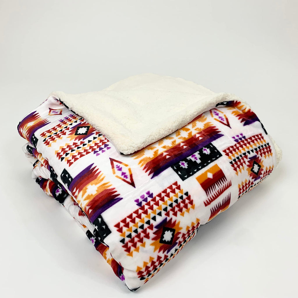 Sacred Thread Sherpa Fleece Blanket, Southwestern Aztec Throw