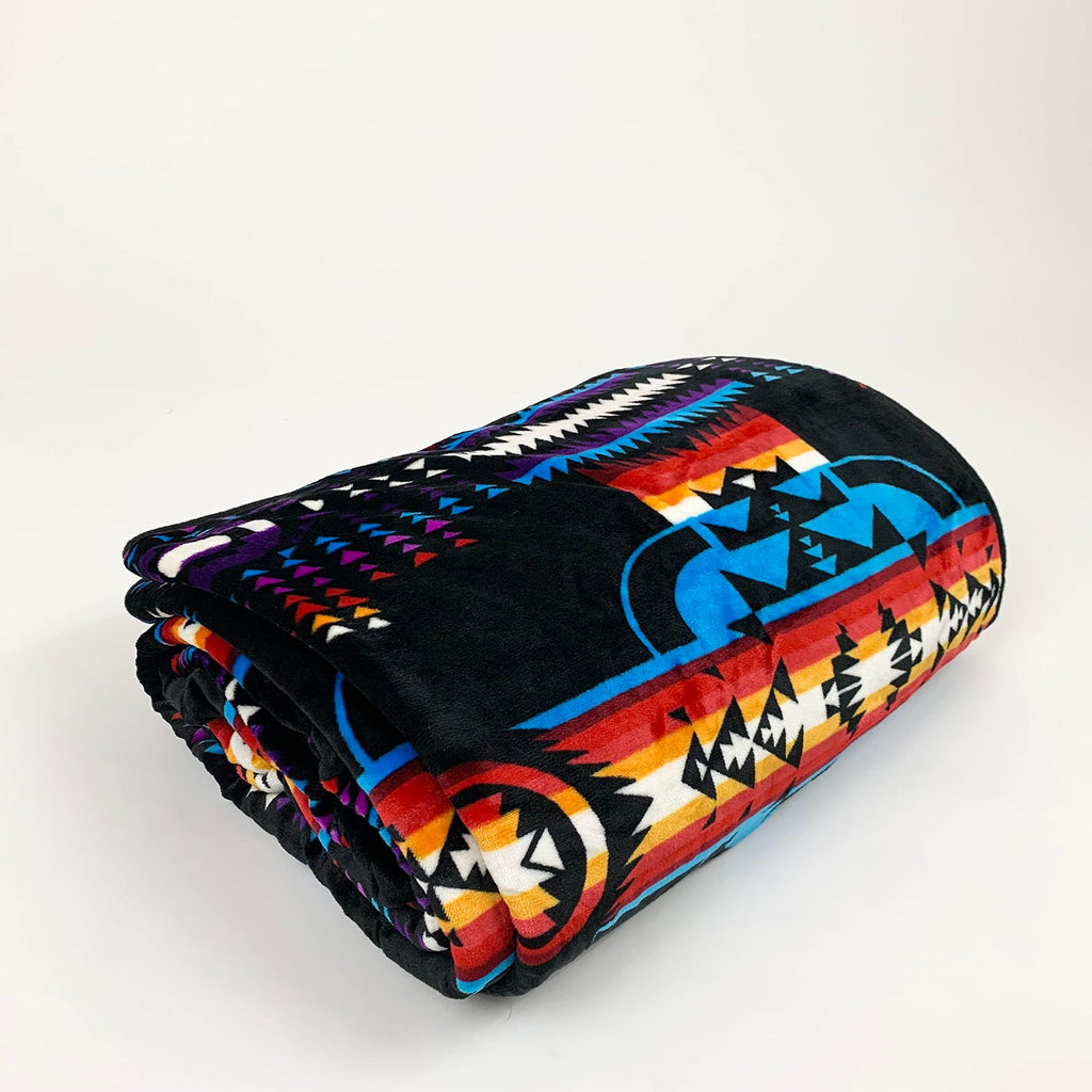 Sacred Thread Sherpa Fleece Blanket, Southwestern Aztec Throw