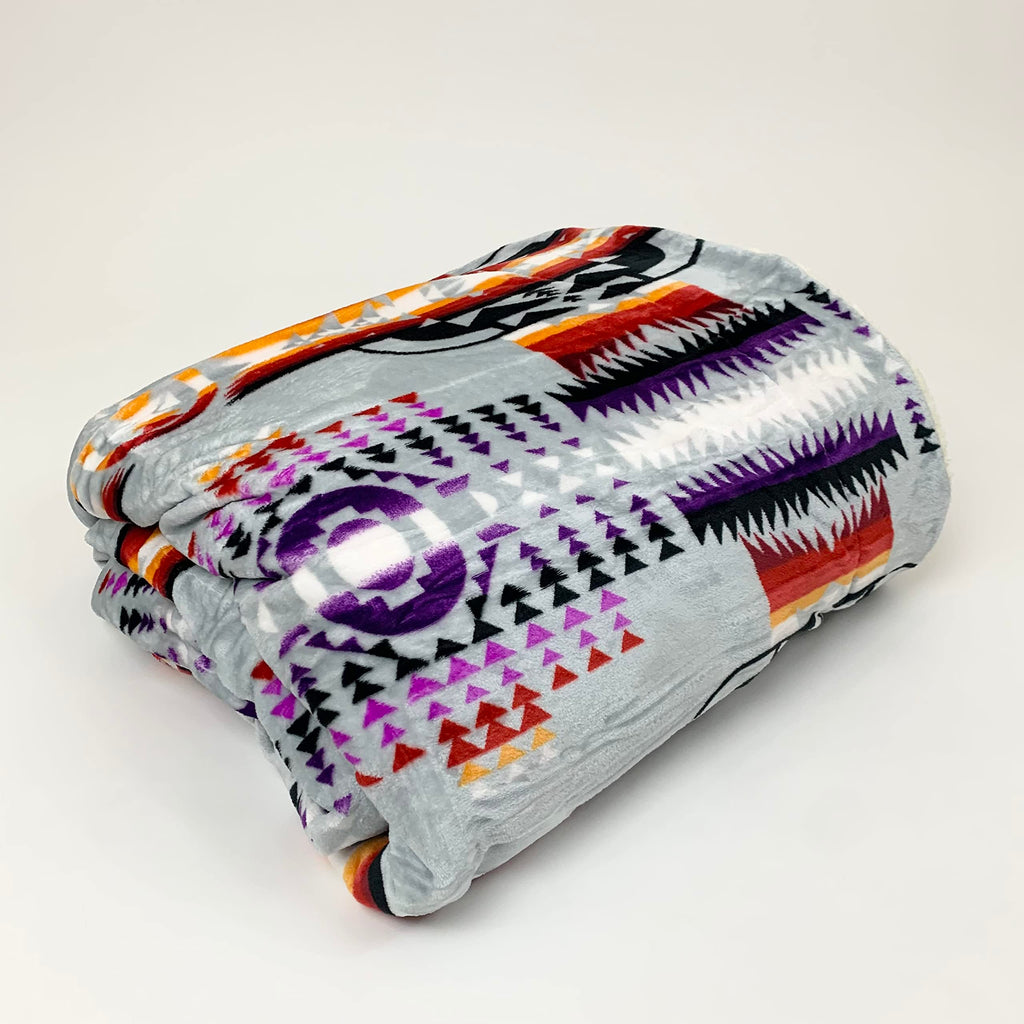 Sacred Thread Sherpa Fleece Blanket, Southwestern Aztec Throw