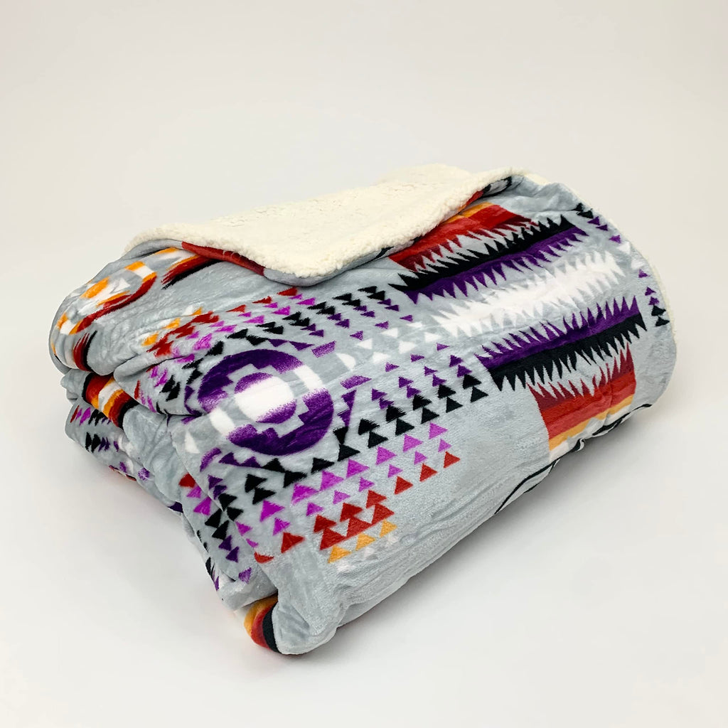 Sacred Thread Sherpa Fleece Blanket, Southwestern Aztec Throw