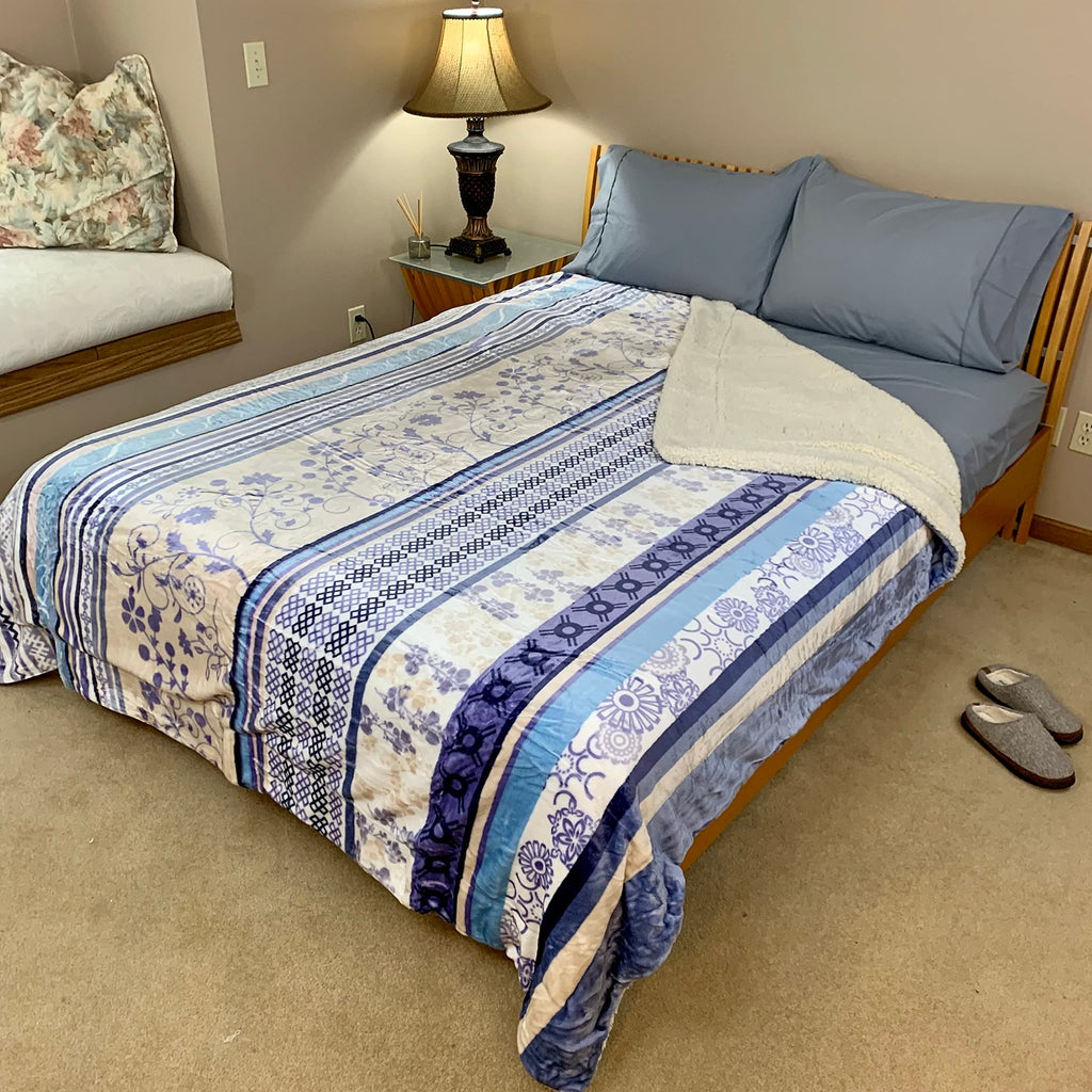 Sacred Thread Sherpa Fleece Blanket, Super Fuzzy, Soft and Cozy Queen Blanket, Plush Throw Blanket for Sofa, Couch and Bed, Reversible Winter Blanket, 25+ Designs Available