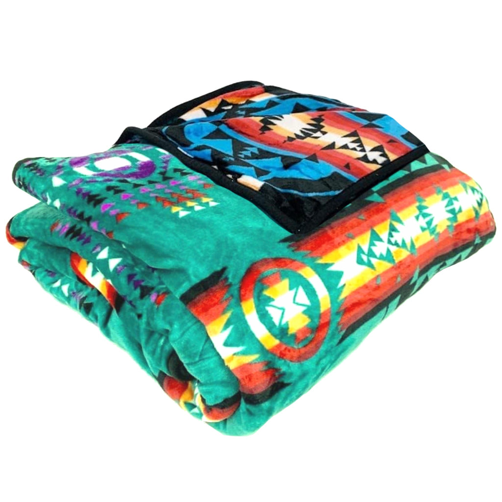 Sacred Thread Sherpa Fleece Blanket, Southwestern Aztec Throw