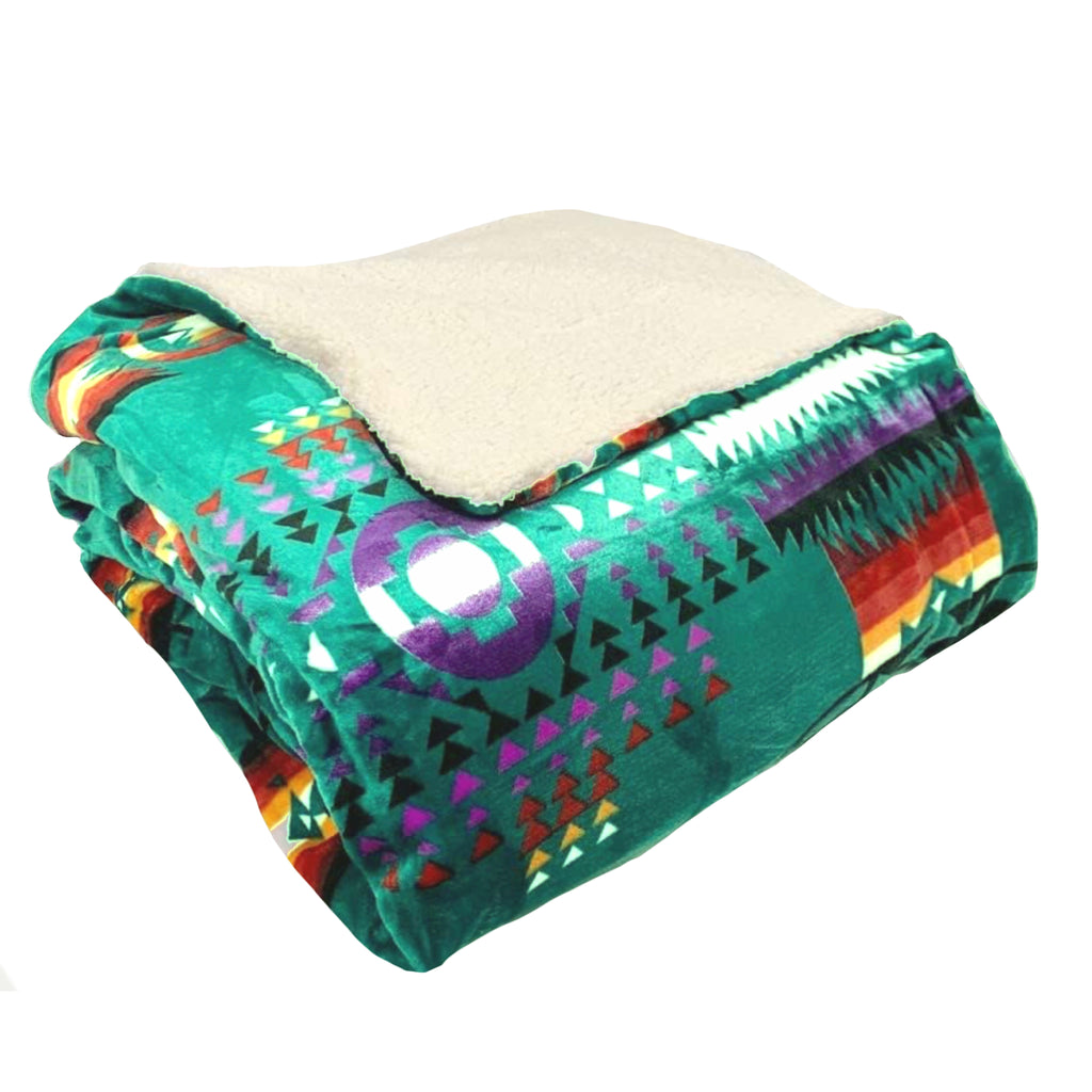 Sacred Thread Sherpa Fleece Blanket, Southwestern Aztec Throw