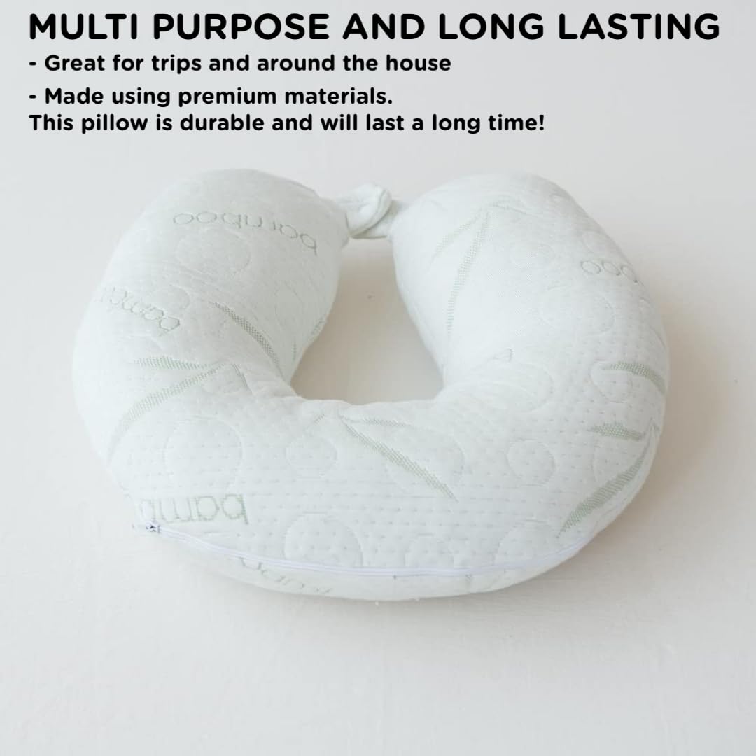 Sacred Thread Travel Pillow - Head and Neck Support Pillow for Traveling, Great for Airplanes, Cars, Buses, and Trains - Bamboo Cover