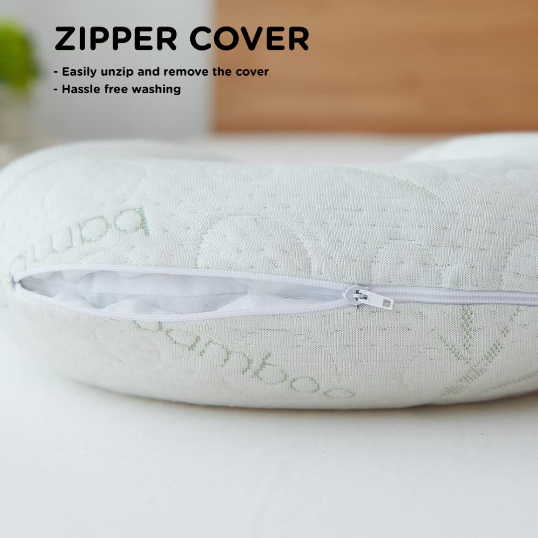 Sacred Thread Travel Pillow - Head and Neck Support Pillow for Traveling, Great for Airplanes, Cars, Buses, and Trains - Bamboo Cover