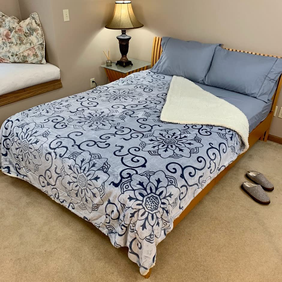 Sacred Thread Sherpa Fleece Blanket, Super Fuzzy, Soft and Cozy Queen Blanket, Plush Throw Blanket for Sofa, Couch and Bed, Reversible Winter Blanket, 15+ Designs Available