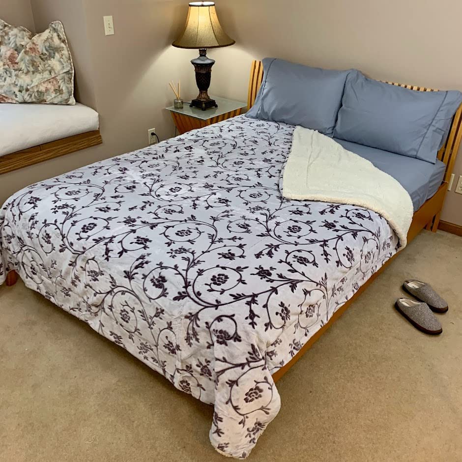 Sacred Thread Sherpa Fleece Blanket, Super Fuzzy, Soft and Cozy Queen Blanket, Plush Throw Blanket for Sofa, Couch and Bed, Reversible Winter Blanket, 15+ Designs Available