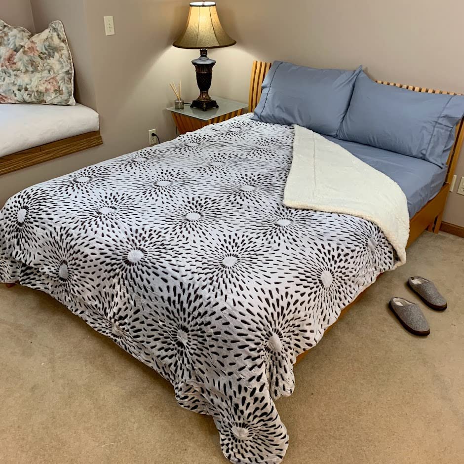 Sacred Thread Sherpa Fleece Blanket, Super Fuzzy, Soft and Cozy Queen Blanket, Plush Throw Blanket for Sofa, Couch and Bed, Reversible Winter Blanket, 15+ Designs Available