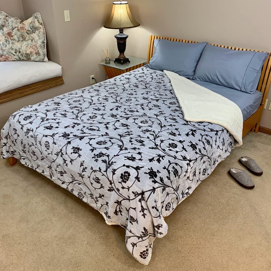 Sacred Thread Sherpa Fleece Blanket, Super Fuzzy, Soft and Cozy Queen Blanket, Plush Throw Blanket for Sofa, Couch and Bed, Reversible Winter Blanket, 15+ Designs Available
