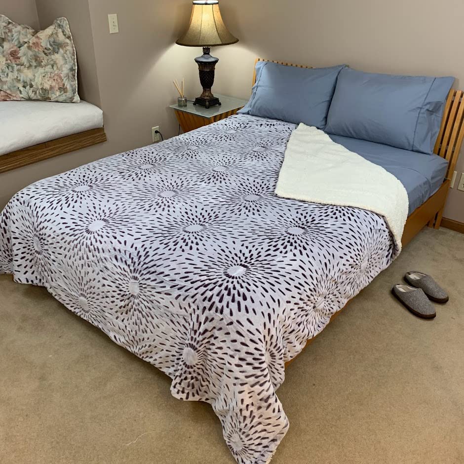 Sacred Thread Sherpa Fleece Blanket, Super Fuzzy, Soft and Cozy Queen Blanket, Plush Throw Blanket for Sofa, Couch and Bed, Reversible Winter Blanket, 15+ Designs Available