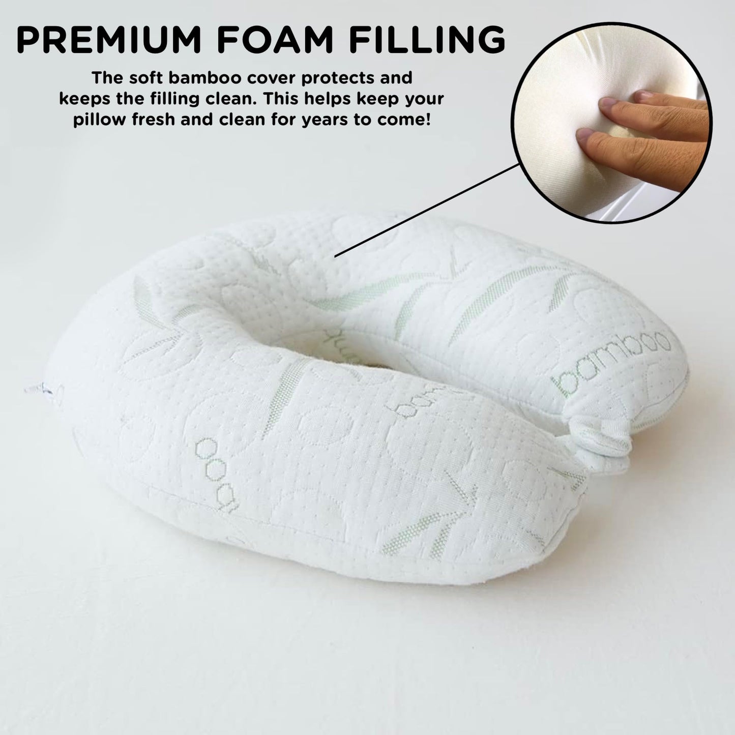 Sacred Thread Travel Pillow - Head and Neck Support Pillow for Traveling, Great for Airplanes, Cars, Buses, and Trains - Bamboo Cover