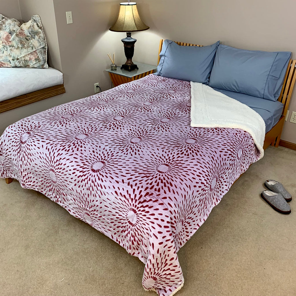 Sacred Thread Sherpa Fleece Blanket, Super Fuzzy, Soft and Cozy Queen Blanket, Plush Throw Blanket for Sofa, Couch and Bed, Reversible Winter Blanket, 15+ Designs Available