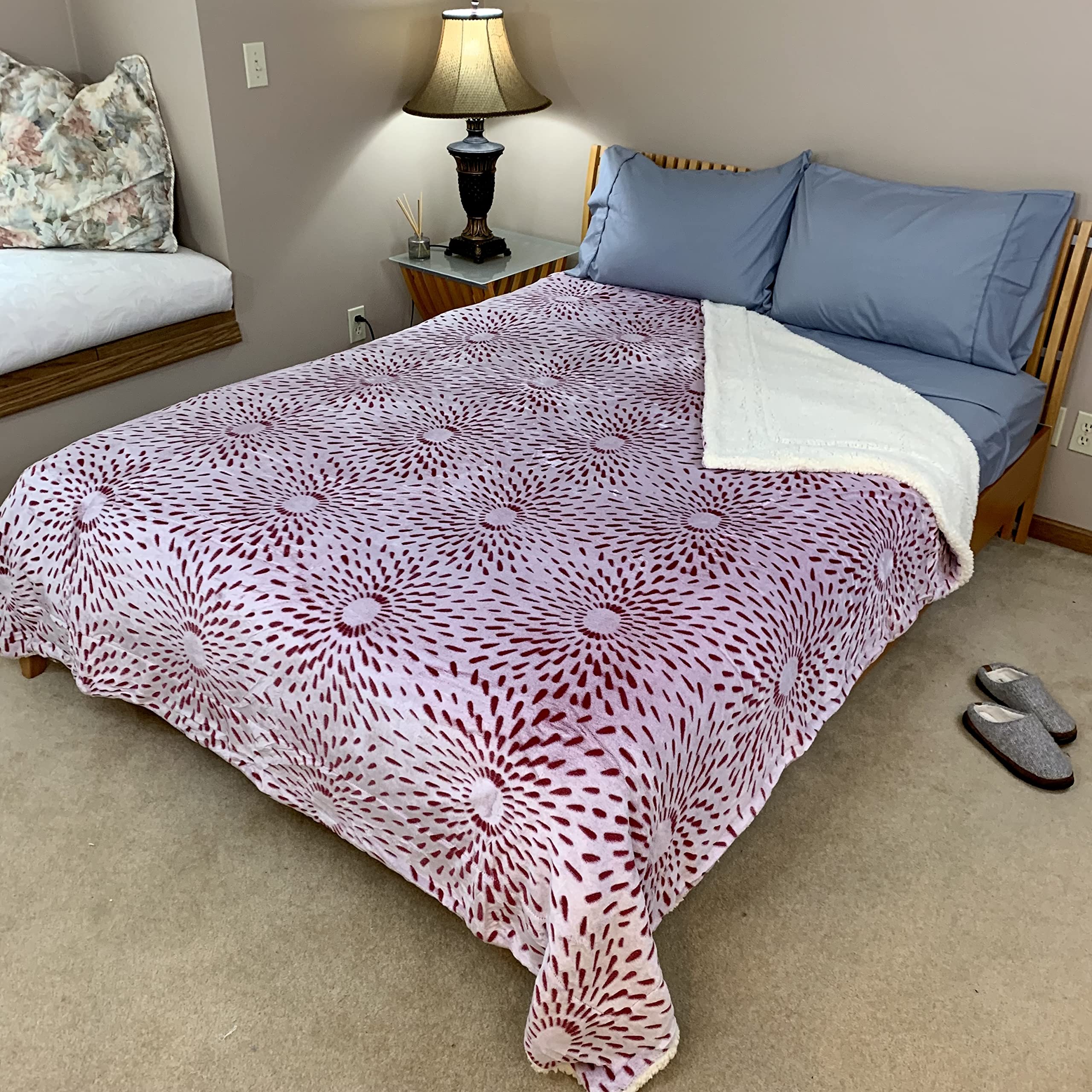 Sacred Thread Sherpa Fleece Blanket, Super Fuzzy, Soft and Cozy Queen Blanket, Plush Throw Blanket for Sofa, Couch and Bed, Reversible Winter Blanket, 15+ Designs Available